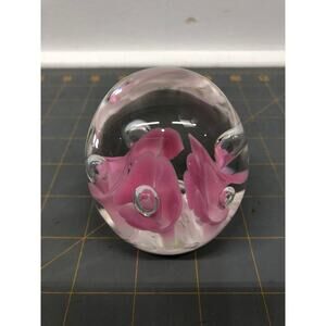 Vintage Joe Rice Pink Flowers Bubbles Paperweight